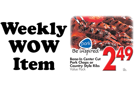 Bone-In center cut pork chops or country style ribs 2.49LB